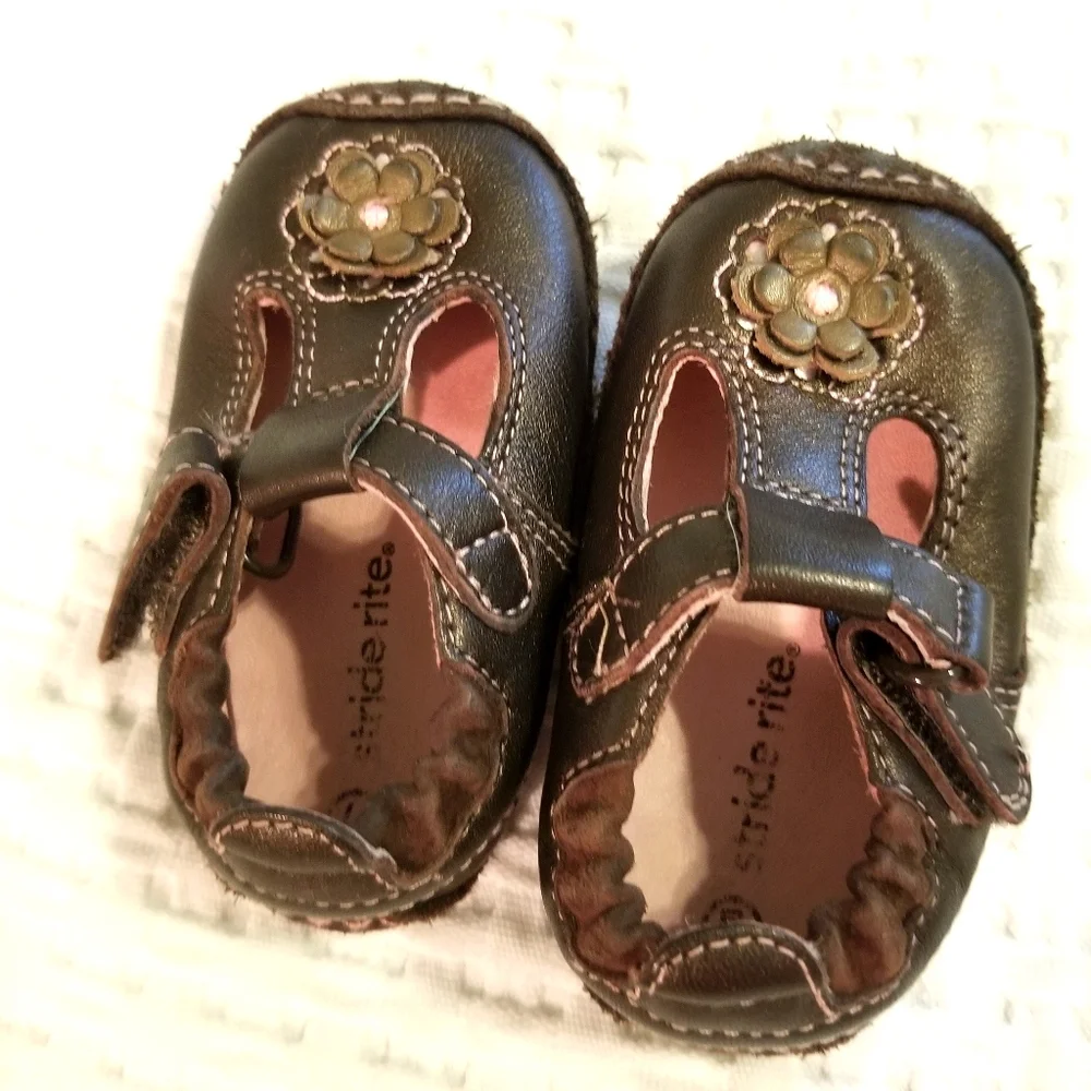 Stride Rite First Walkers Brown Flower Shoes